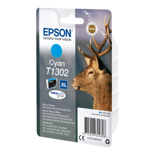 EPSON 1LB T1302 ink cartridge cyan extra high capacity 10.1ml 1-pack RF-AM blister DURABrite Ultra Ink w/s