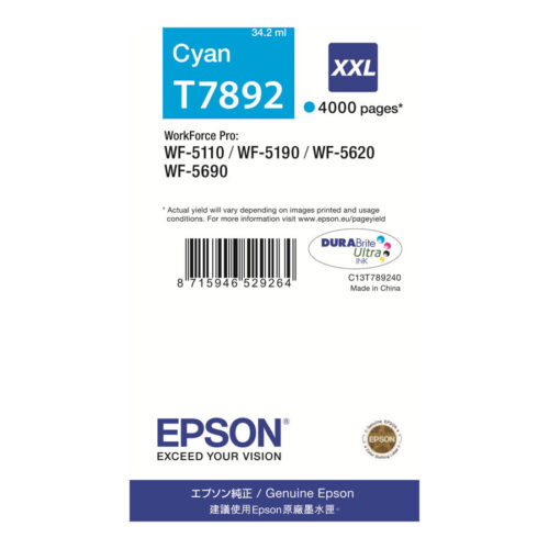 EPSON 1LB T7892 ink cartridge cyan extra high capacity 4.000 pages 1-pack