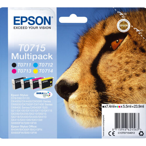 EPSON 2LB T0715 ink cartridge black and tri-colour standard capacity black 7.4ml colour 3 x 5.5ml 4-pack blister without alarm
