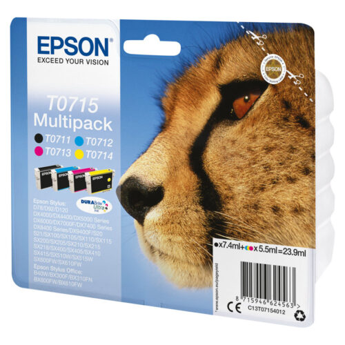 EPSON 2LB T0715 ink cartridge black and tri-colour standard capacity black 7.4ml colour 3 x 5.5ml 4-pack blister without alarm