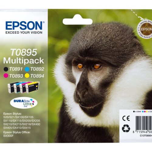 EPSON 2LB T0895 ink cartridge black and tri-colour standard capacity 16.3ml 1-pack blister without alarm