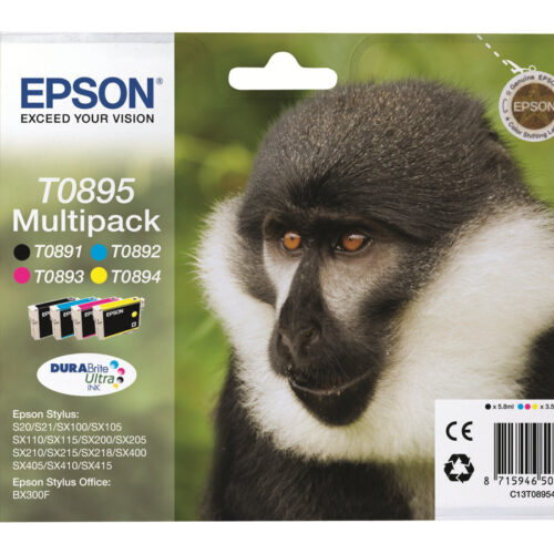 EPSON 2LB T0895 ink cartridge black and tri-colour standard capacity 16.3ml 1-pack blister without alarm