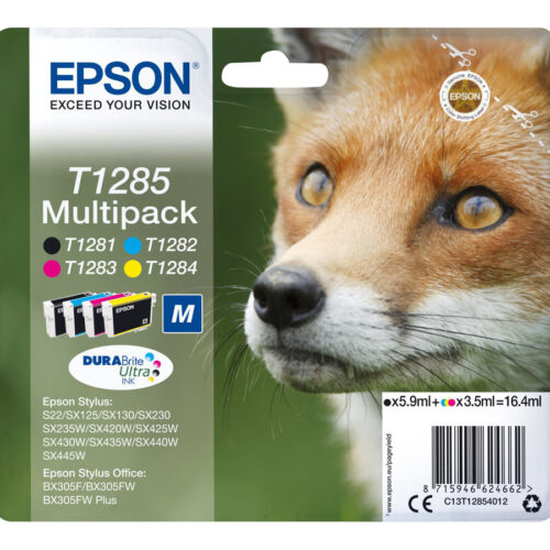 EPSON 2LB T1285 ink cartridge black and tri-colour standard capacity 5.9ml and 3 x 3.5ml 4-pack blister without alarm