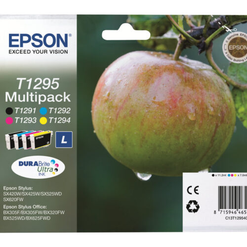 EPSON 2LB T1295 ink cartridge black and tri-colour high capacity 11.2ml- 3 x 7ml 4-pack RF-AM blister w/s