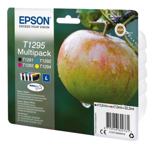 EPSON 2LB T1295 ink cartridge black and tri-colour high capacity 11.2ml and 3 x 7ml 4-pack blister without alarm