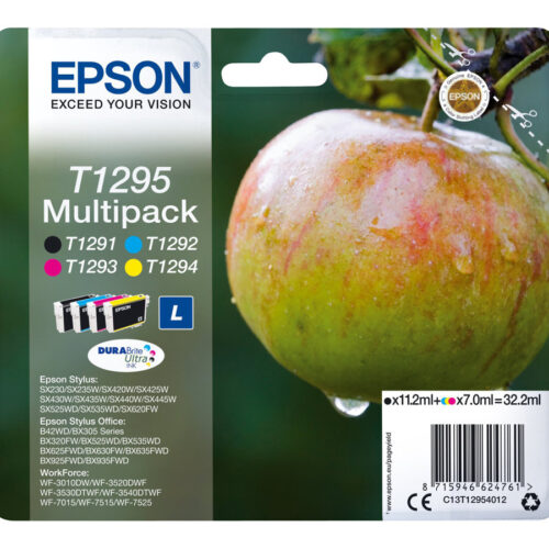EPSON 2LB T1295 ink cartridge black and tri-colour high capacity 11.2ml and 3 x 7ml 4-pack blister without alarm