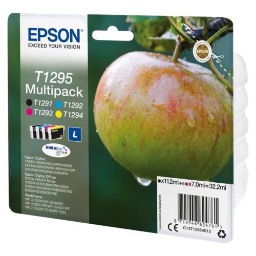 EPSON 2LB T1295 ink cartridge black and tri-colour high capacity 11.2ml and 3 x 7ml 4-pack blister without alarm