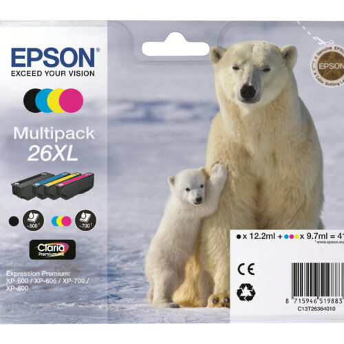 EPSON 3LB 26XL ink cartridge black and tri-colour high capacity 41.3ml 1-pack blister without alarm