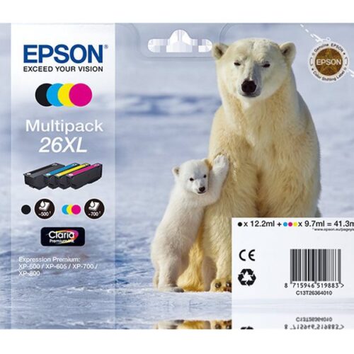 EPSON 3LB 26XL ink cartridge black and tri-colour high capacity 41.3ml 1-pack RF-AM blister w/s