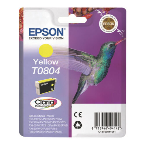EPSON 3LB T0804 ink cartridge yellow standard capacity 7.4ml 520 pages 1-pack blister without alarm