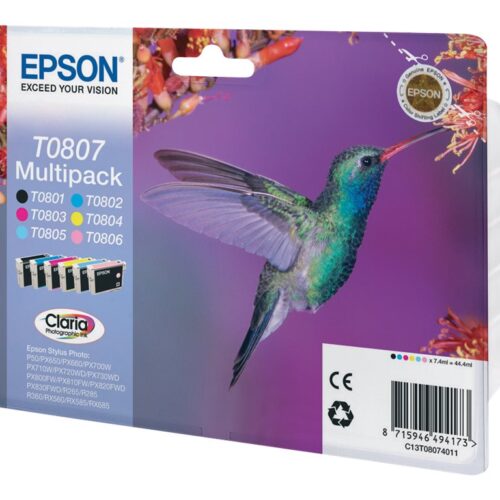 EPSON 3LB T0807 ink cartridge black and five colour standard capacity black and colour: 7.4ml 6-pack RF-AM blister w/s