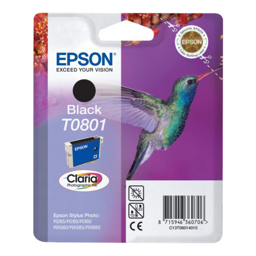 EPSON 5LB T0801 ink cartridge black standard capacity 7.4ml 330 pages 1-pack blister without alarm