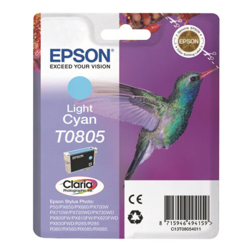 EPSON 5LB T0805 ink cartridge light cyan standard capacity 7.4ml 350 pages 1-pack blister without alarm