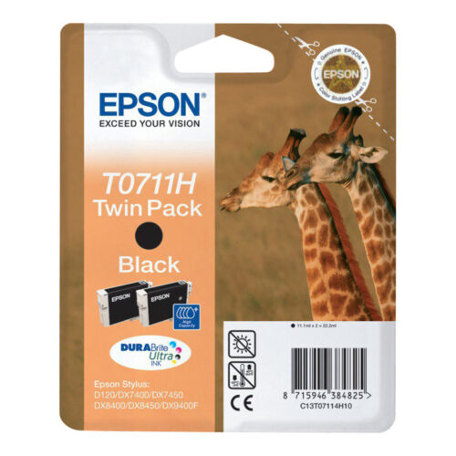 EPSON 6LB T0711 ink cartridge black high capacity 2 x 11.1ml 2-pack blister without alarm