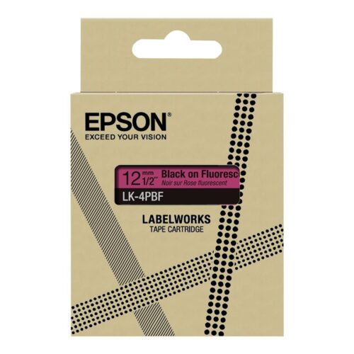EPSON Colour Tape Fluorescent Pink/Black 12mm 5m LK-4PBF