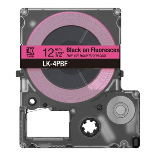 EPSON Colour Tape Fluorescent Pink/Black 12mm 5m LK-4PBF