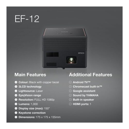 EPSON EF-12 Projector FHD 1920×1080 1000Lumen 2500000:1 Home cinema/Entertainment and gaming