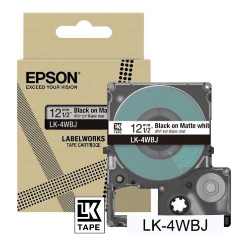 EPSON Matte Tape White/Black 12mm 8m LK-4WBJ