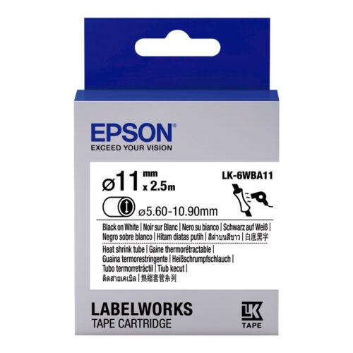 EPSON Ruban LK-6WBA11 – Gaine thermorétractable HST Noir/Blanc d11/2,5