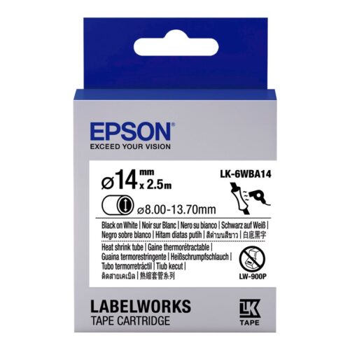 EPSON Ruban LK-6WBA14 – Gaine thermorétractable HST Noir/Blanc d14/2,5