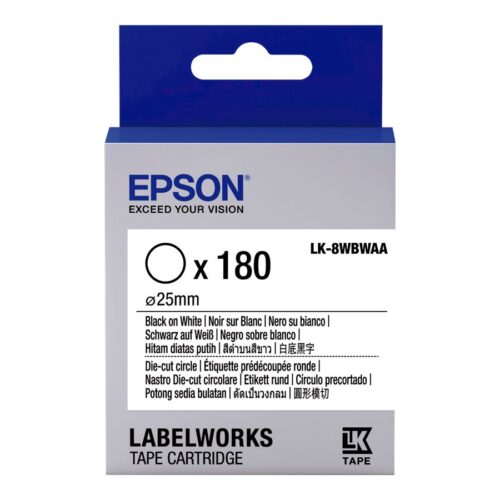EPSON Ruban LK-8WBWAA – Étiquette prédécoupée ronde Noir/Blanc d25/180