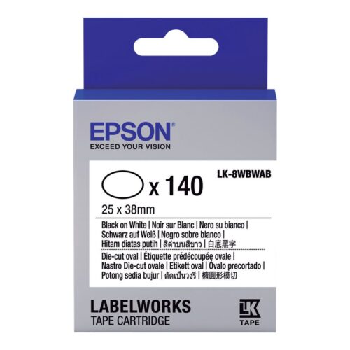 EPSON Ruban LK-8WBWAB – Étiquette prédécoupée ovale Noir/Blanc 25x38mm