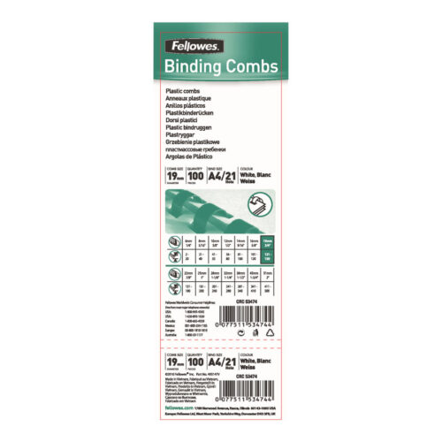 FELLOWES 5347405 Binding comb 19mm white 100pcs