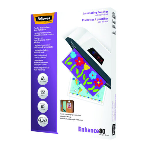 FELLOWES POCHETTES A3-DOS ADHESIF-80 MICRONS