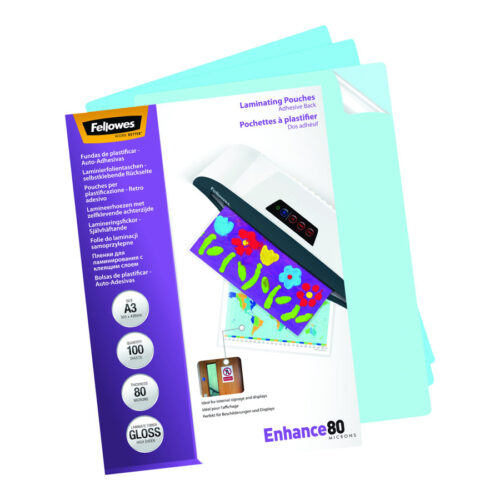 FELLOWES POCHETTES A3-DOS ADHESIF-80 MICRONS