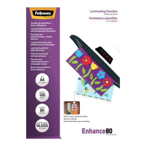 FELLOWES POCHETTES A4 – DOS ADHESIF – 80 MICR
