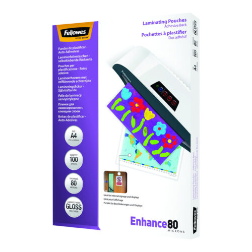 FELLOWES POCHETTES A4 – DOS ADHESIF – 80 MICR