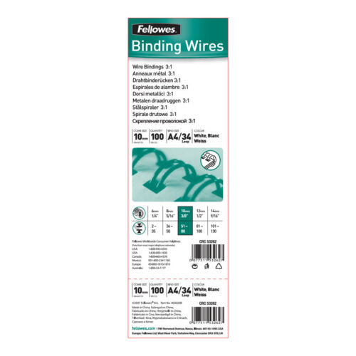 FELLOWES rel metall 34 boucles 8mm blanc