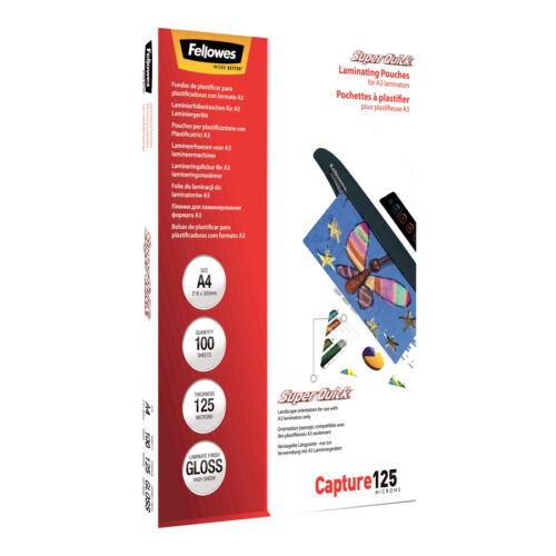 FELLOWES SUPERQUICK LAM POUCH A4 125MIC 100PK