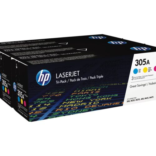 HP 305A original Toner cartridge CF370AM cyan magenta yellow standard capacity 2.600 pages 3-pack