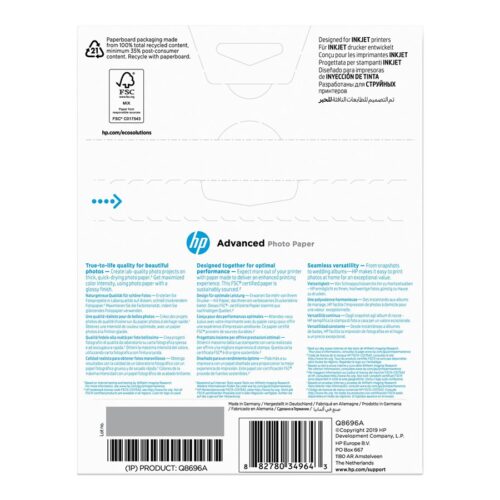 HP original Advanced glossy photo paper Ink cartridge Q8696A 250g/m2 130x180mm 25 sheets 1-pack borderless