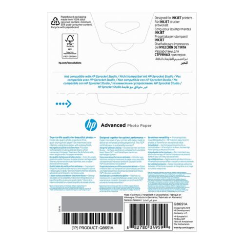 HP original Q8691A Advanced glossy photo paper Ink cartridge 250g/m2 100x150mm 25 sheets 1-pack borderless