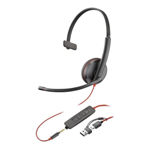 HP Poly Blackwire 3215 Monaural USB-C Headset +3.5mm Plug +USB-C/A Adapter