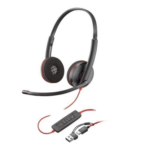 HP Poly Blackwire 3220 Stereo USB-C Headset +USB-C/A Adapter