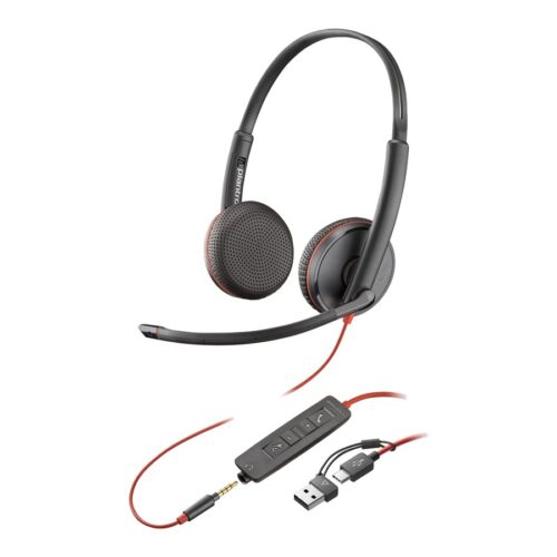 HP Poly Blackwire 3225 Stereo USB-C Headset +3.5mm Plug +USB-C/A Adapter
