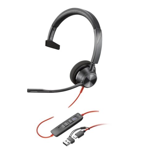 HP Poly Blackwire 3310 Monaural Microsoft Teams Certified USB-C Headset +USB-C/A Adapter