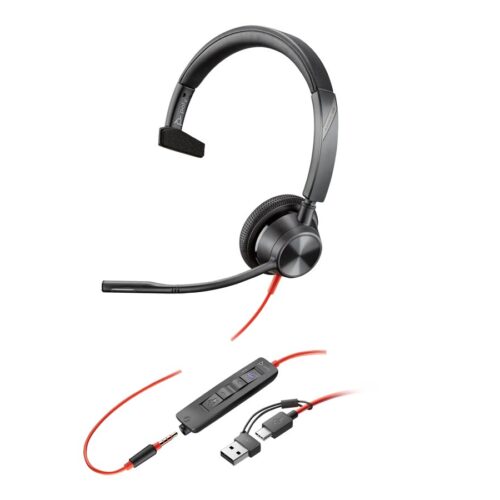 HP Poly Blackwire 3315 Monaural Microsoft Teams Certified USB-C Headset +3.5mm Plug +USB-C/A Adapter