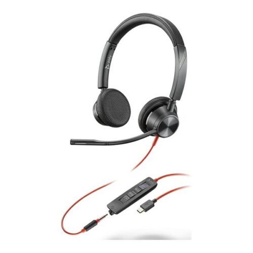 HP Poly Blackwire 3325 Stereo Microsoft Teams Certified USB-C Headset +3.5mm Plug +USB-C/A Adapter