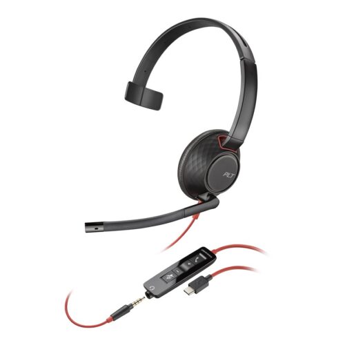 HP Poly Blackwire 5210 Monaural USB-C Headset +3.5mm Plug +USB-C/A Adapter