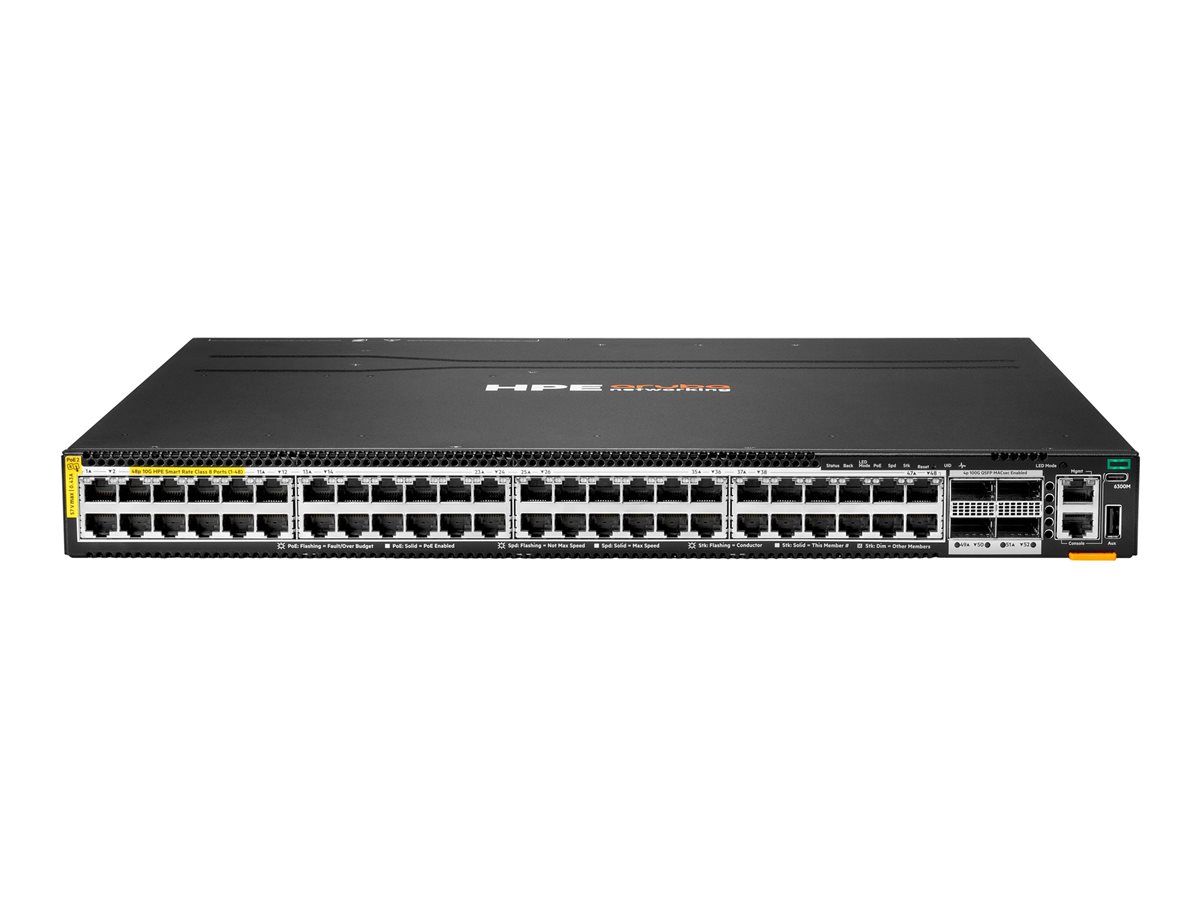 HPE Aruba Networking 6300M 48p SR10 1G/2.5G/5G/10G PTP/AVB Class8 PoE and 4p 100G MACsec Switch