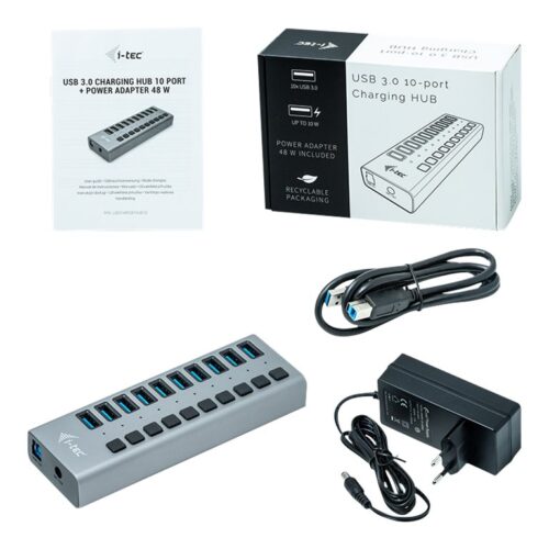 I-TEC USB 3.0 Charging HUB 10port port with external power adapter 48W 10x USB charging port for Tablets Notebooks Ultrabooks PC