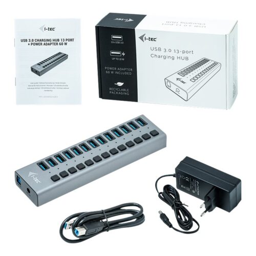 I-TEC USB 3.0 Charging HUB 13port port with external power adapter 60W 13xUSB charging port forTablets Notebooks Ultrabooks PC