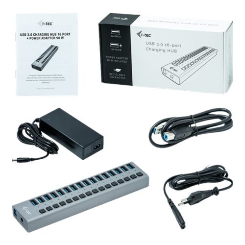 I-TEC USB 3.0 Charging HUB 16port port with external adapter 90W 16xUSB chargingport for Tablets Notebooks Ultrabooks PC