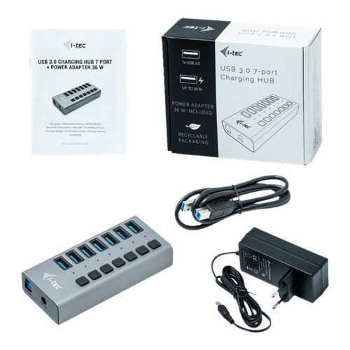 I-TEC USB 3.0 Charging HUB 7port with external power adapter 36W 7xUSB charging port for Tablets Notebooks Ultrabooks PC