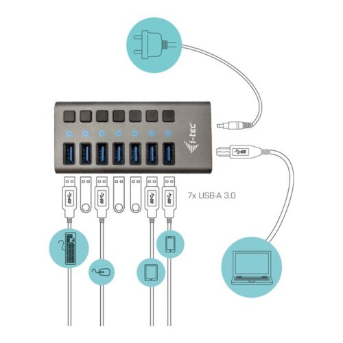 I-TEC USB 3.0 Charging HUB 7port with external power adapter 36W 7xUSB charging port for Tablets Notebooks Ultrabooks PC