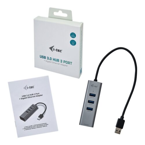 I-TEC USB 3.0 Metal 3-Port HUB with Gigabit Ethernet Adapter 1xUSB 3.0 to RJ-45 3xUSB 3.0 Port LED